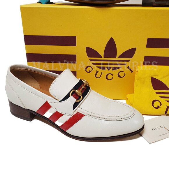 GUCCI SHOES ADIDAS TRIO STRIPE TREFOIL WHITE WEB HORSEBIT LOAFER sz 7.5 8 - Picture 14 of 15